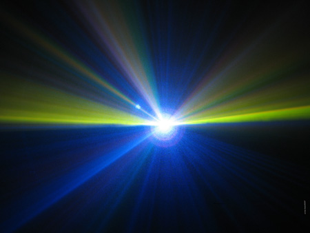 A blue and yellow laser show